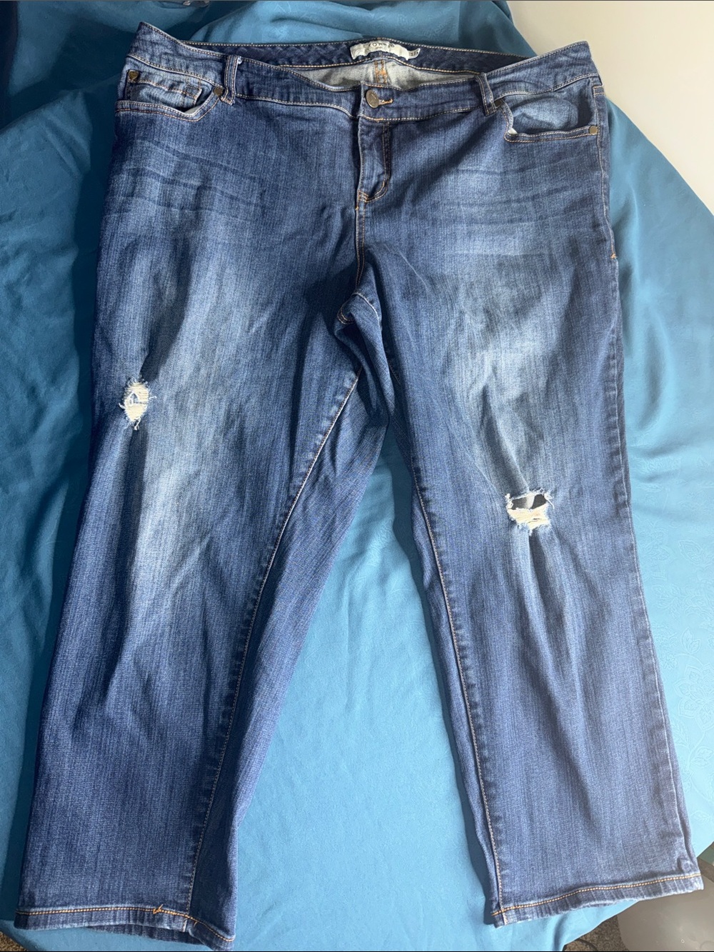 torrid Distressed Dark Blue Straight-Leg Jeans